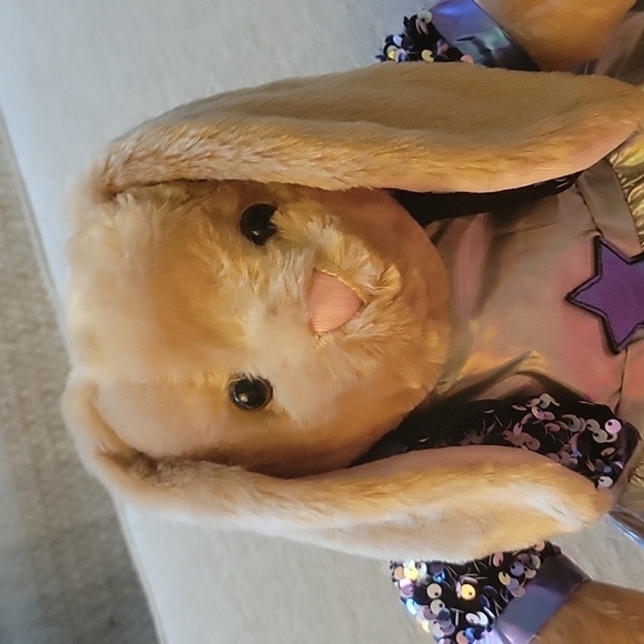 BAB Paulette bunny Rockstar stuffed animal.  Build A Bear Glitter Shoes - Picture 1 of 7